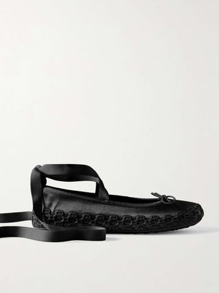 Rubber and Grosgrain-Trimmed Satin Ballet Flats