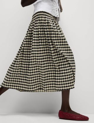 Cotton Blend Checked Midaxi a Line Skirt