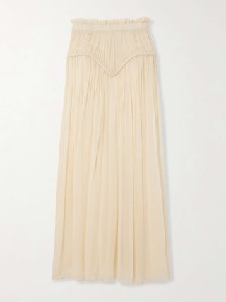 Rolande Braided Gathered Silk-Crepon Maxi Skirt