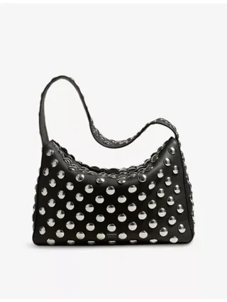 Elena Medium Stud-Embellished Pebbled-Leather Shoulder Bag