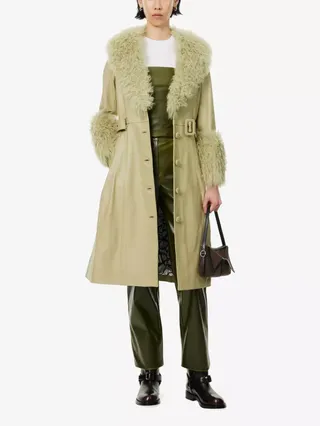 SAKS POTTS, Foxy Shearling-Trim Long Leather Coat